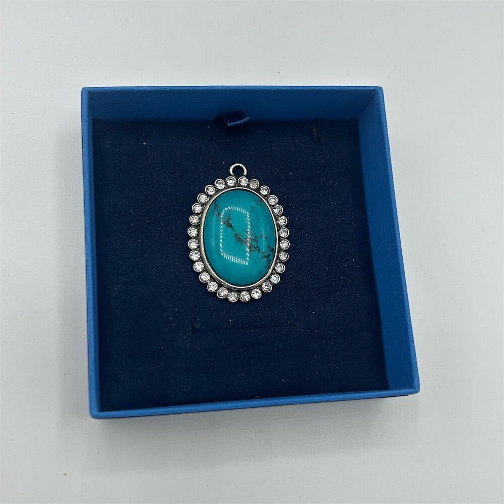 Vintage Buffalo Turquoise Gemstone Pendant Rhinestone Halo